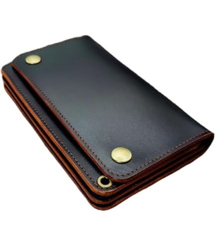 栃木レザー　ミドル　トラッカーウォレット　茶芯ブラック 3層 栃木レザー ミドル トラッカーウォレット 茶芯ブラック 3層 - メルカリ